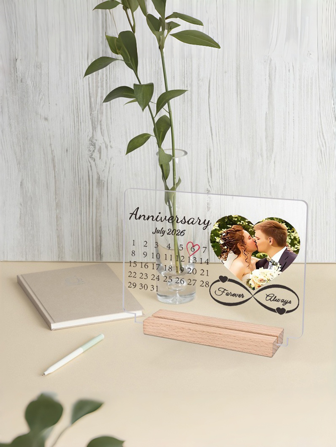 Custom Anniversary Photo Acrylic Calendar Stand